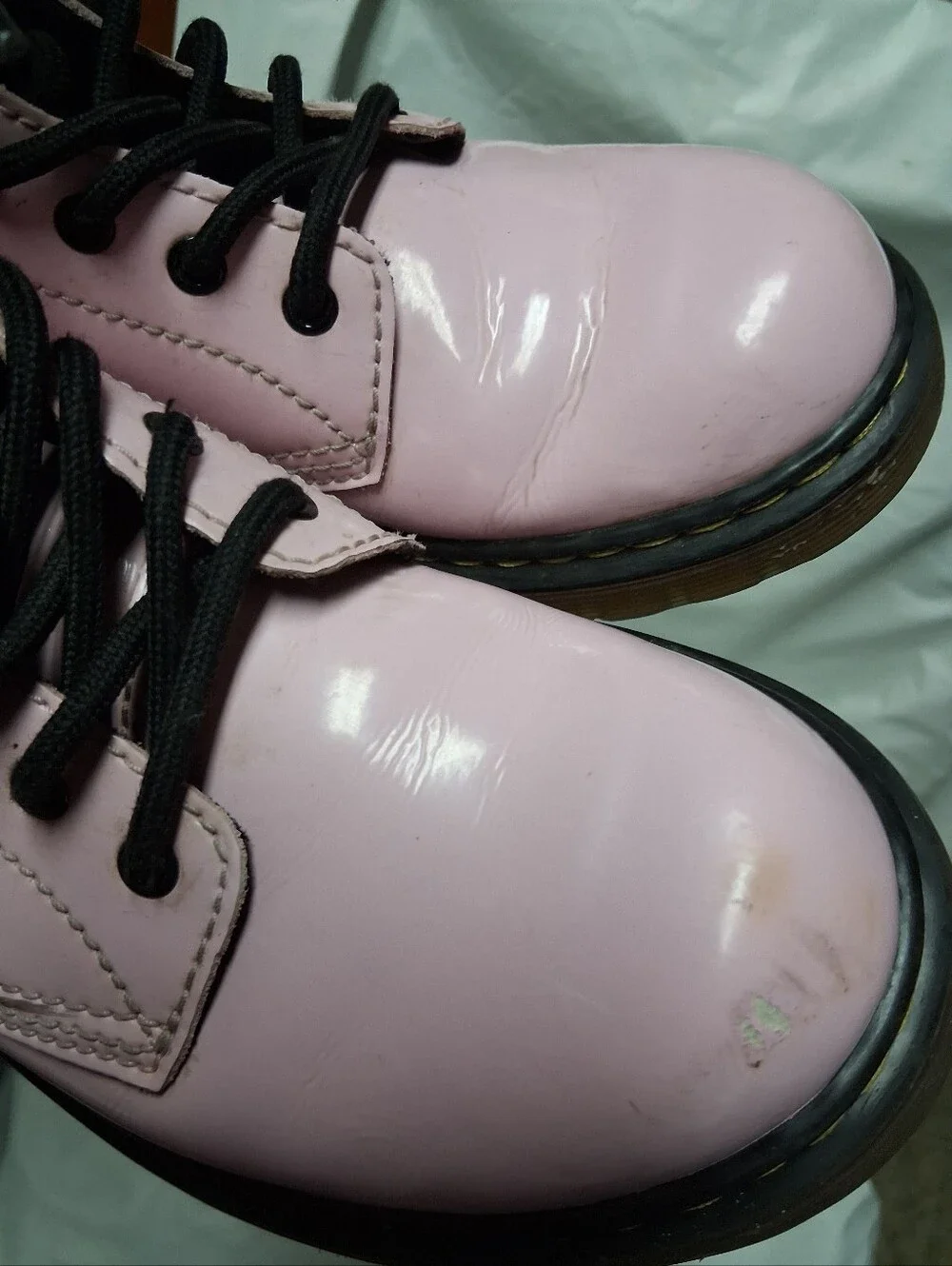 Dr. Martens Little Girl's Pink and Black Lace-Up Boot Interior Detail Sz 3